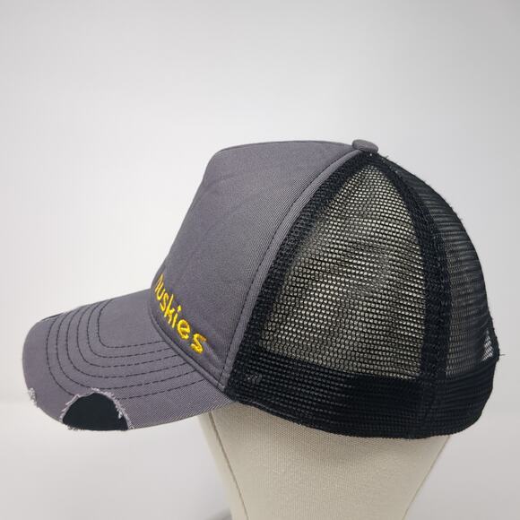 Huskies Snapback Trucker Hat Gray One Size Adjustable Distressed Mesh Back Ha - Picture 3 of 9